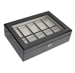 FD-48 10pc Carbon Fiber Design Wood Watchbox w/ Window
